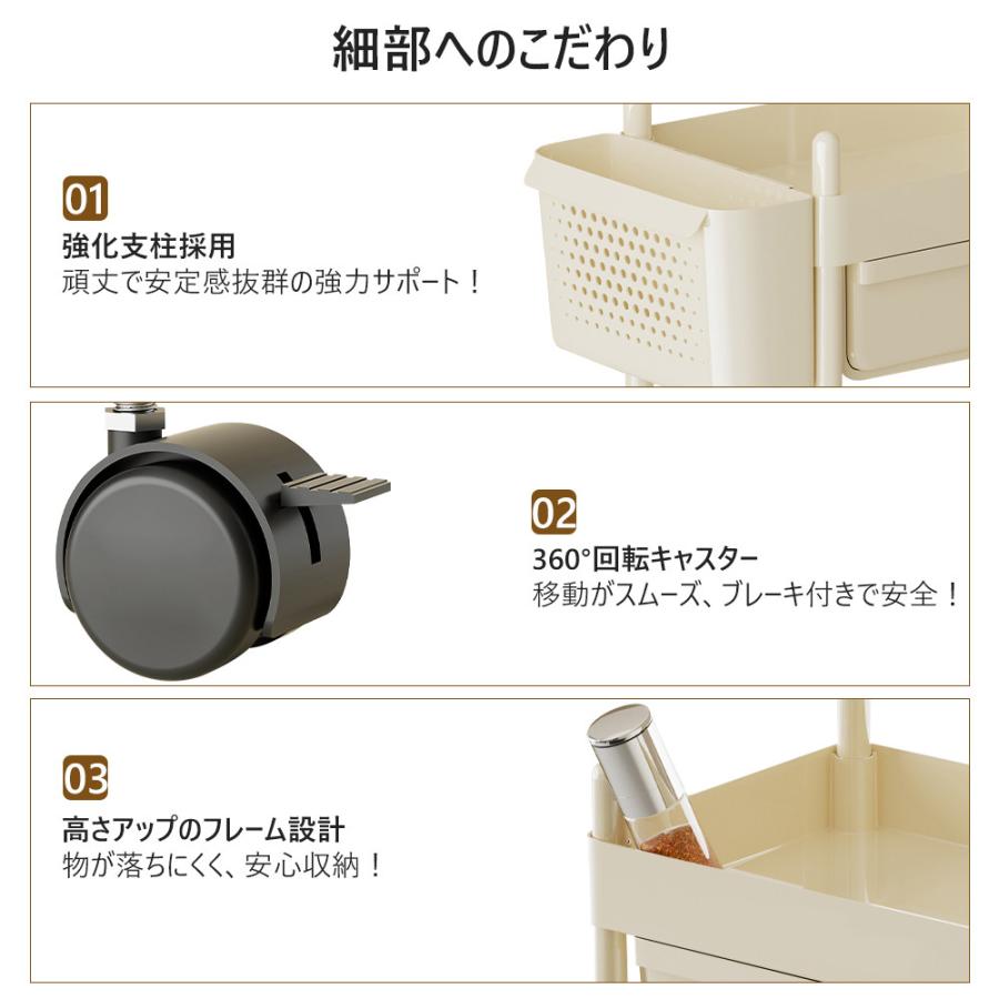 ワゴン キャスター付き 引き出し付き キッチンワゴン 3段 キッチン収納