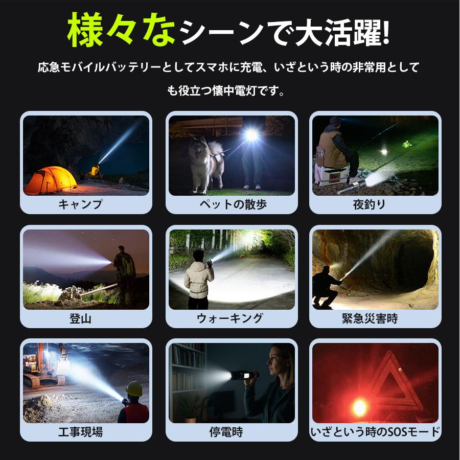 ⭐️懐中電灯 LED 強力 防災 停電対応 地震対策 登山 夜釣り 非常時 懐中電灯 LED 強力 軍用 ハンディライト ledライト 高輝度 残量表示 9