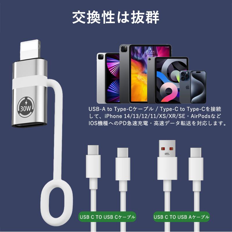 2個セット Type C to ライトニング 変換アダプタ iPhoneアダプタ 30W