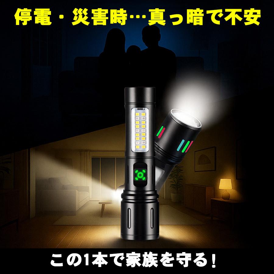 懐中電灯 ハンディライト 強力 充電式 小型 高輝度 6モード調光 ズーム機能 3500lm 500m  LEDライト 防水 停電対策 アウトドア 作業 | ブランド登録なし | 12