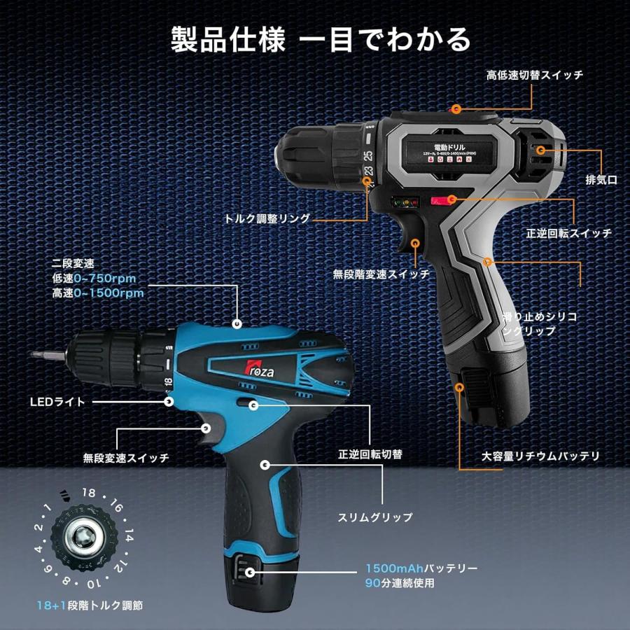 電動ドリル ドライバードリル 12v 小型 1500mAh 強化純銅モーター搭載