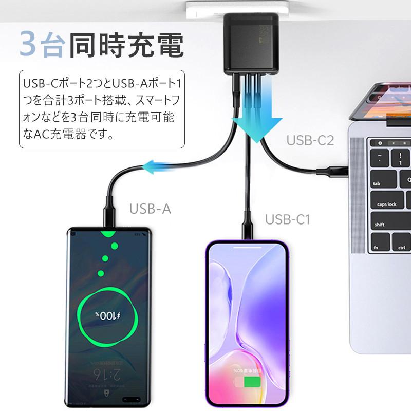 GaN 65W 充電器 3ポート USB ACアダプター USB-C 急速充電器?iPhone15