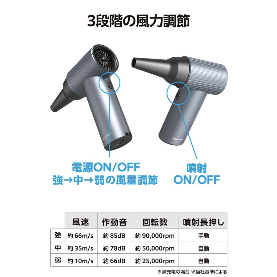 エアダスター 電動 充電式 電動エアダスター ブロワー 超強力 逆さ噴射可能 風量3段階調整 AD-ALB05BK エレコム 公式店 日本メーカー_5