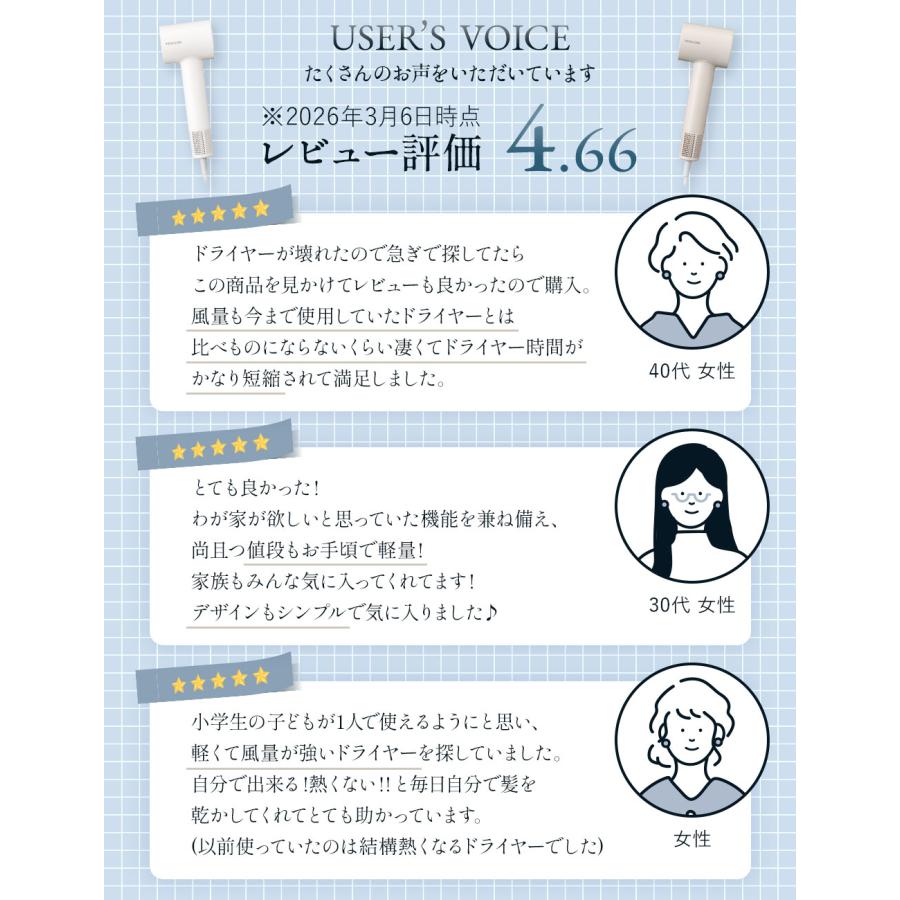 ドライヤー 速乾 大風量 静音 テスコム ヘアドライヤー 1200w 冷熱風 軽量 高速 マイナスイオン 口コミ メンズ BLDC TD760A/E 公式店 日本メーカーの画像