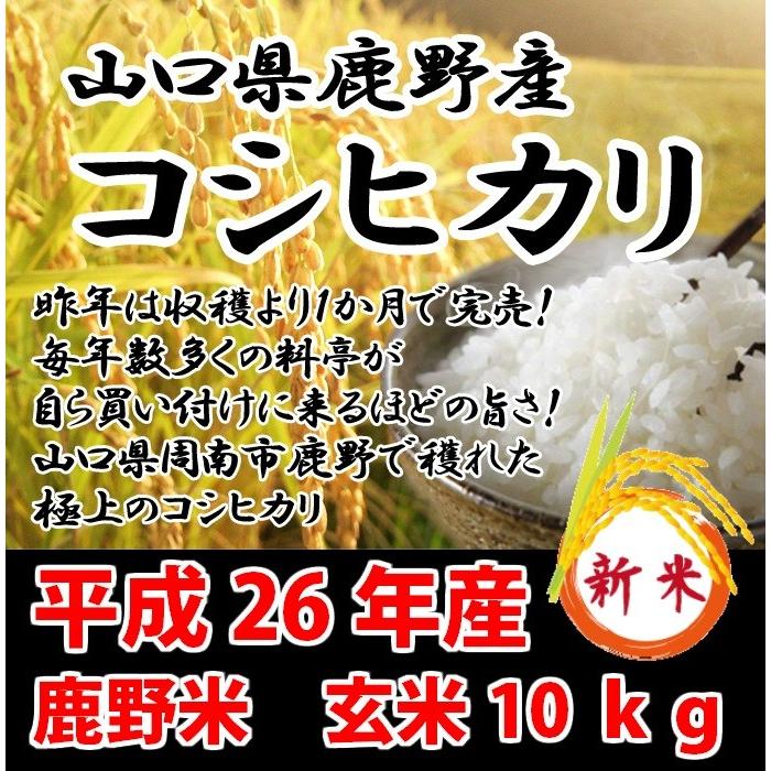 コシヒカリ 鹿野米 平成26年産 新米コシヒカリ 玄米10kg山口県周南市