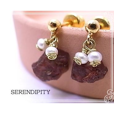 新品　K18 天然ガーネット　淡水パール ハンドメイドピアス 原石のピアス ガーネット 淡水パール イヤリング 天然石 ハンドメイド
