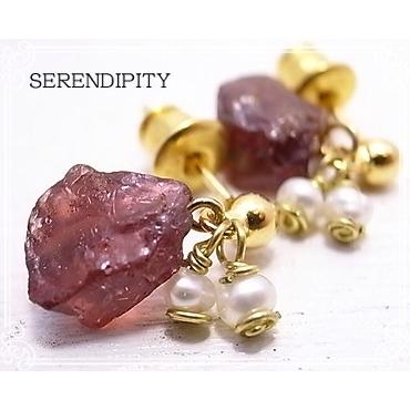 原石のピアス ガーネット 淡水パール イヤリング 天然石 ハンドメイド