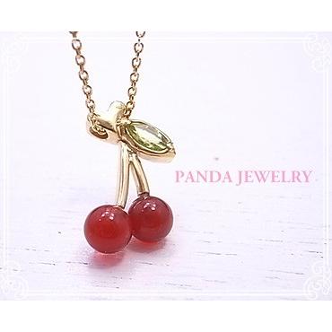 さくらんぼ ネックレス SV925 イエローゴールドコーティング ペリドット カーネリアン PANDA JEWELRY パンダジュエリー_2