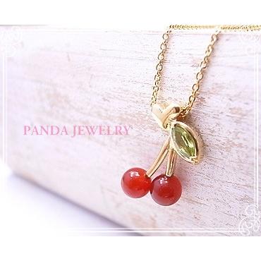 さくらんぼ ネックレス SV925 イエローゴールドコーティング ペリドット カーネリアン PANDA JEWELRY パンダジュエリー_3