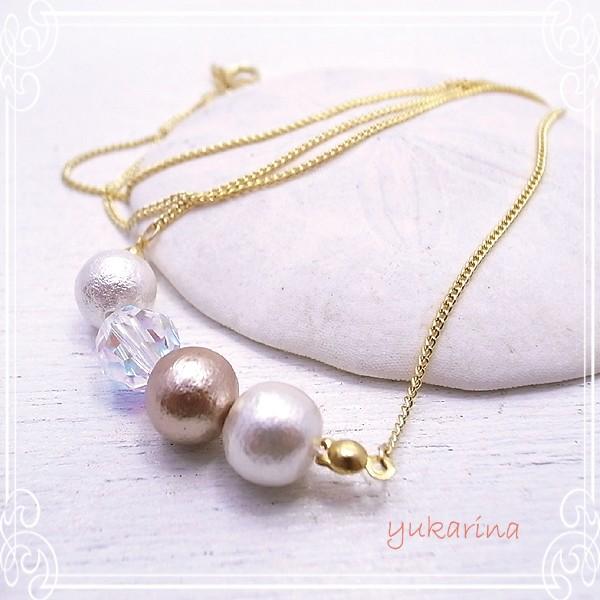 コットンパール×スワロフスキーのＭＩＸ ネックレス ハンドメイド アクセサリー //yukarina　de-65-yk-n003｜tesorocoltd｜04