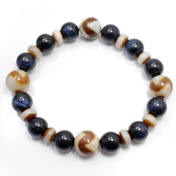 水紋天珠ブレスレット(ブルータイガーアイ) 1点もの 天珠工房 : テソロ