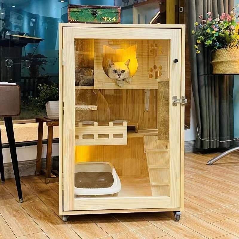 猫 ケージ キャットケージ 3段 木製フレーム 広々 大型 猫ゲージ 高