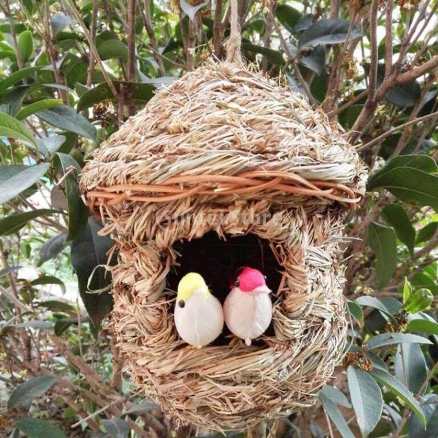 吊り下げ 鳥の巣 ストロー 装飾 小動物ハウス 全8種 手織り バードネスト 防虫性 巣箱 EグラスハウスS