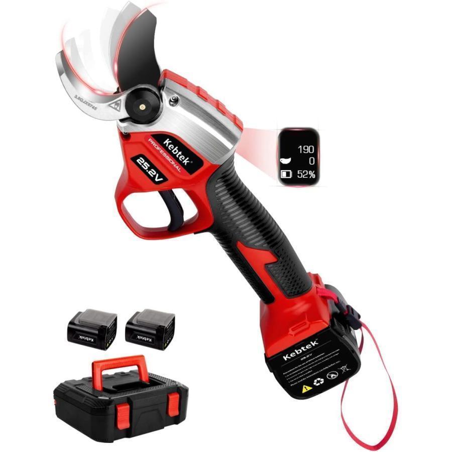 【最安値挑戦中】 Kebtek コードレス充電式剪定ハサミ 両刃可動 生産性向上 25.2V 電動剪定鋏 ブラシレスモーター 搭載 太枝切り鋏 電動 容量2500の電源2個付き プロ 園芸剪定用具 【KUE6063612163】(22007円)