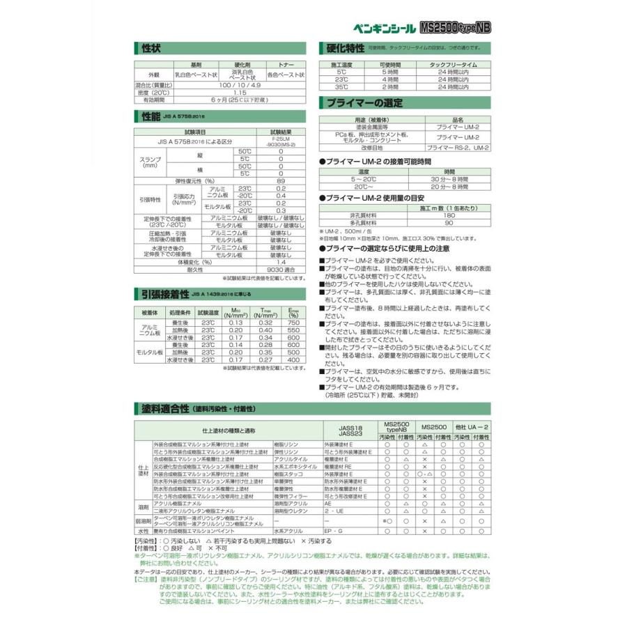 ペンギンシール MS2500 type NB ノンブリード シーリング 2成分 ペンギンシール MS2500 type NB ノンブリード シーリング 2成分