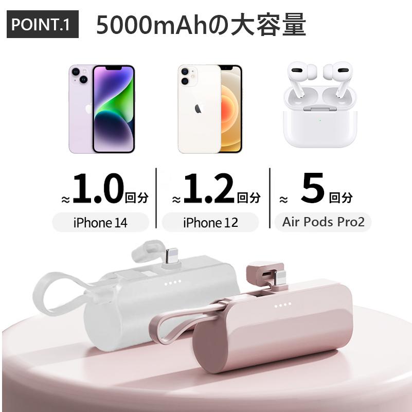 モバイルバッテリー iPhone 小型 大容量 5000mAh コードレス