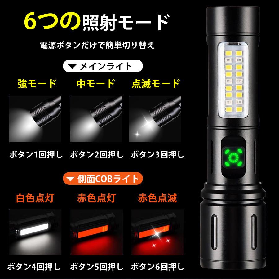 懐中電灯 ハンディライト 強力 充電式 小型 高輝度 6モード調光 ズーム