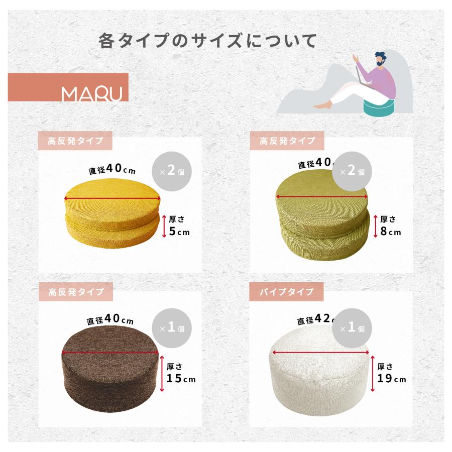 高反発クッション 2個セット 直径40cm 厚み5cm 厚め 座布団 テイジン