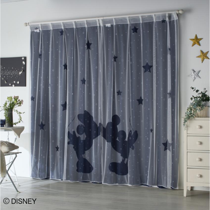 ディズニーカーテン Disney(ディズニー)カーテン 4枚組 幅100x135cm丈 洗濯機対応 2級遮光