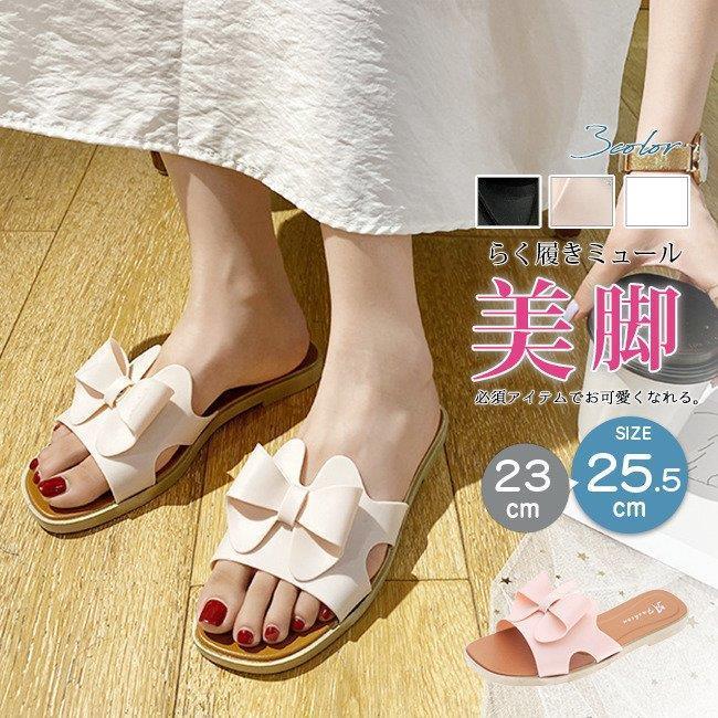 ビニールサンダル ミュール レディース リボン ローヒール 大きいサイズあり つっかけ スリッパサンダル ルームシューズ 履きやすい 歩きやすい Linq Tf Shop 通販 Yahoo ショッピング