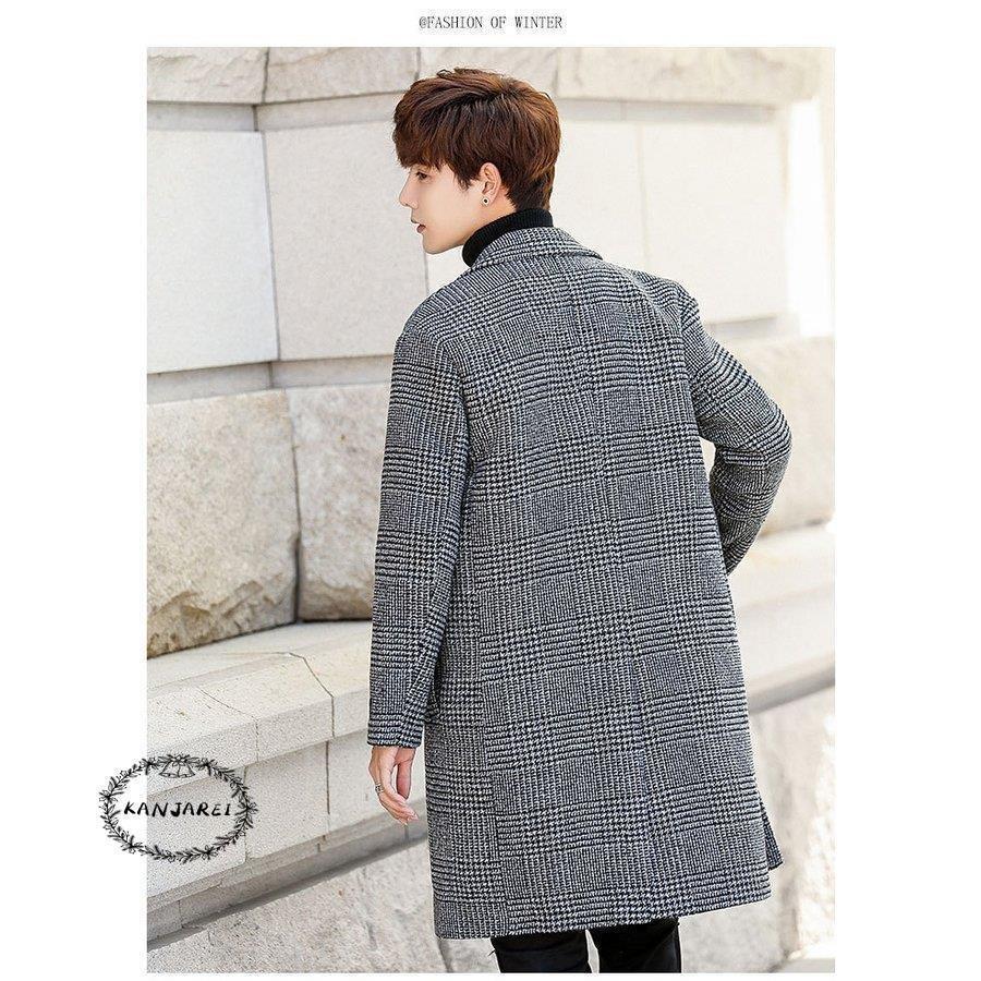 チェスターコート メンズ パーカー ロングコート カジュアルコート ビジネス 秋 冬 秋服 冬服 グレンチェック チェック柄 通勤 通学 細身 韓国 おしゃれ 年末のプロモーション特価