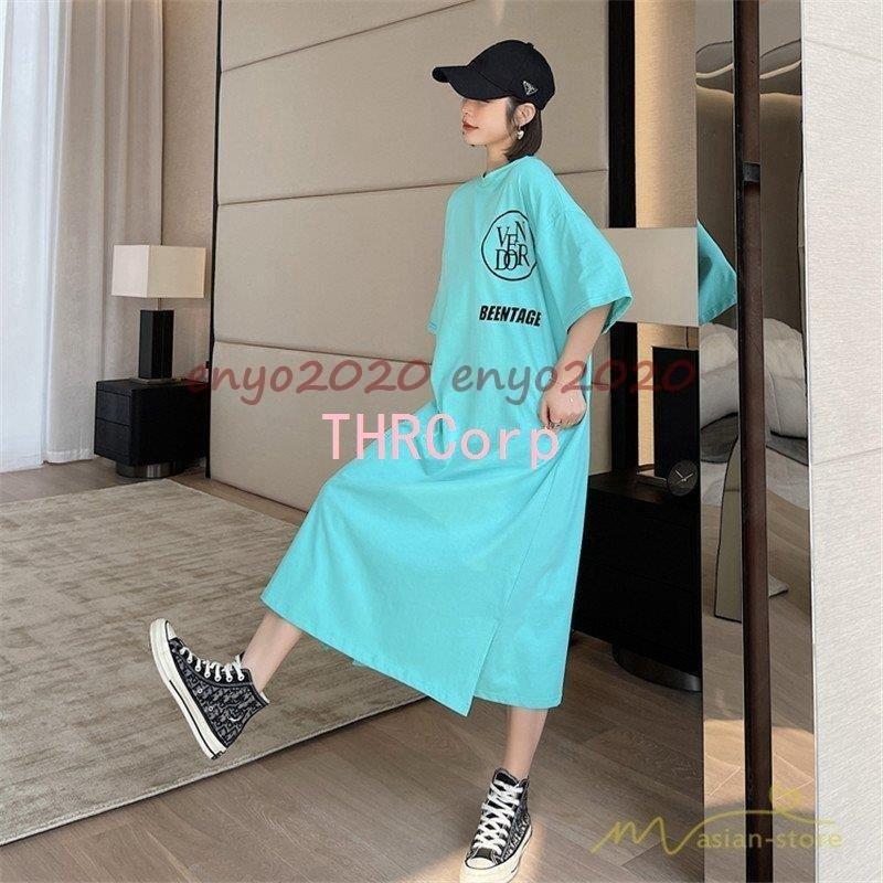 登場 ワンピース 韓国ファッション ゆったり カジュアル 七分袖 五分袖 無地 膝丈 ミモレ レディース ワンピース Tシャツ オーバーサイズ Tシャツ 半袖 レディース ワンピース Www We Job Com