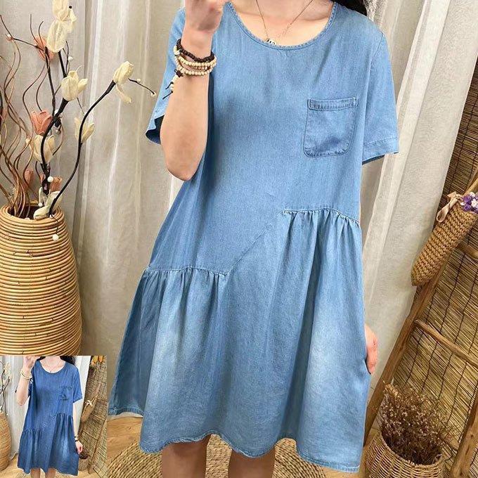 21 春夏新作 レディース テンセル デニム ワンピース ゆったりサイズ オーバーサイズ 膝丈 膝上 膝下 ワンピ ソフトデニム 無地 アシメントリー フレアー Aラ Xrxc Tf Shop 通販 Yahoo ショッピング