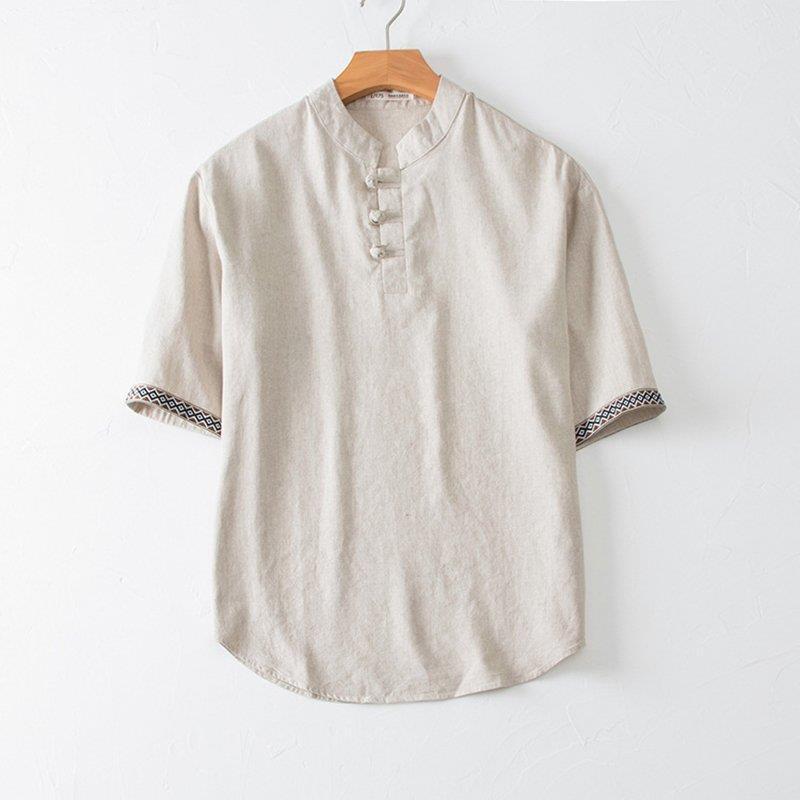 ティーシャツ Tシャツ メンズ トップス 半袖 麻 リネン 五分袖 チャイナ風 民族風 無地 おしゃれ 丸首 ラウンドネック ゆったり ナチュラル メンズファッション Xrxl Tf Shop 通販 Yahoo ショッピング