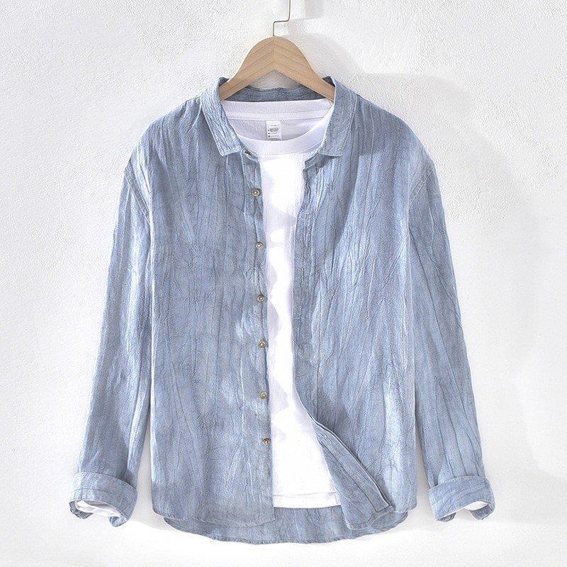 麻シャツ メンズ 長袖 無地 シンプル シワ加工 カジュアルシャツ リネンシャツ 麻100 Xrxl Tf Shop 通販 Yahoo ショッピング