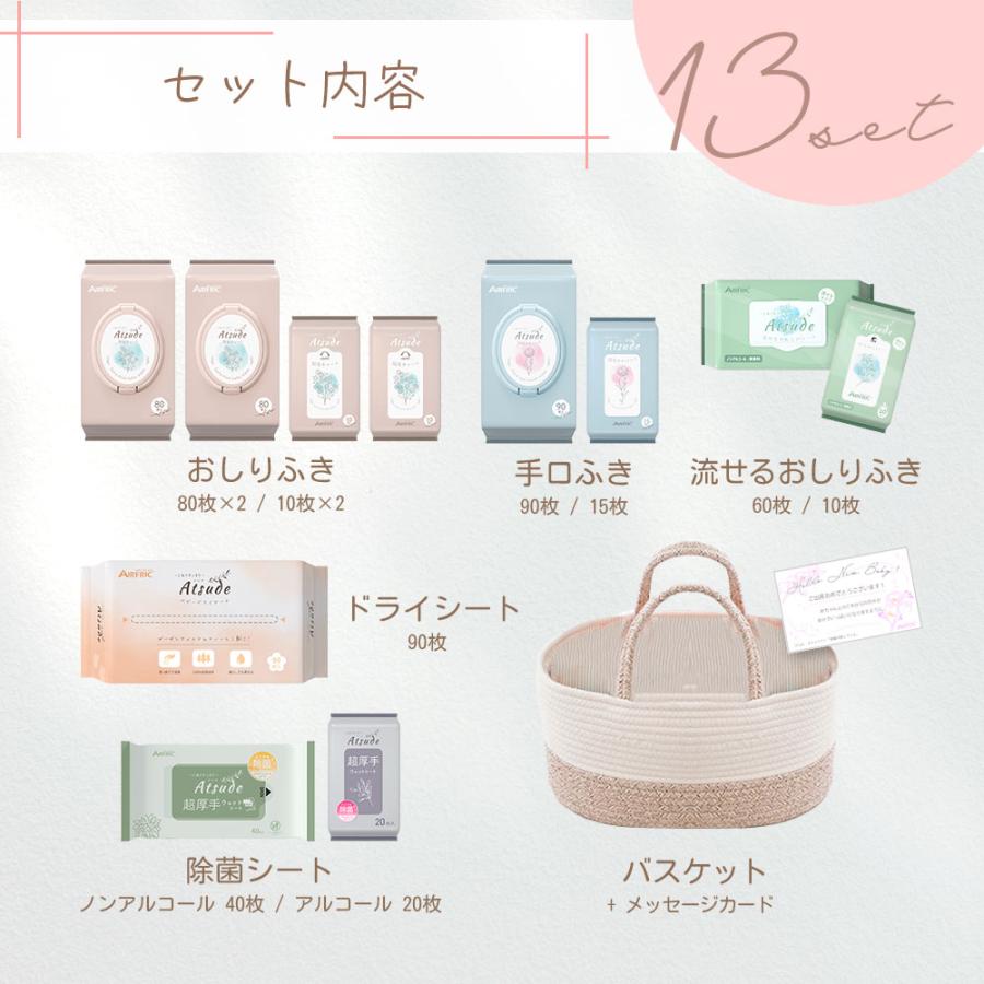 Atsude 出産 ギフトセット AIRFRIC 出産祝い おしりふき 手口ふき 厚手 無添加 無香料 ノンアルコール 蓋つき 水分多め やわらか 大判  赤ちゃん ベビー 超厚手の画像