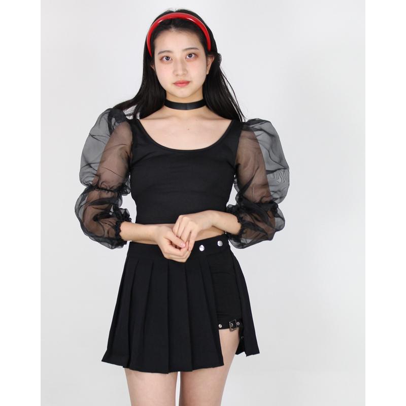 超歓迎 ダンス衣装 トップス ショート丈 シースルー 長袖 ぽわん袖 へそ出し 黒 白 紫 ダンス ヒップホップ ガールズ レディース K Pop 韓国 Aynaelda Com