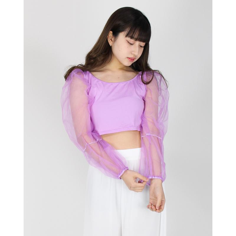 超歓迎 ダンス衣装 トップス ショート丈 シースルー 長袖 ぽわん袖 へそ出し 黒 白 紫 ダンス ヒップホップ ガールズ レディース K Pop 韓国 Aynaelda Com