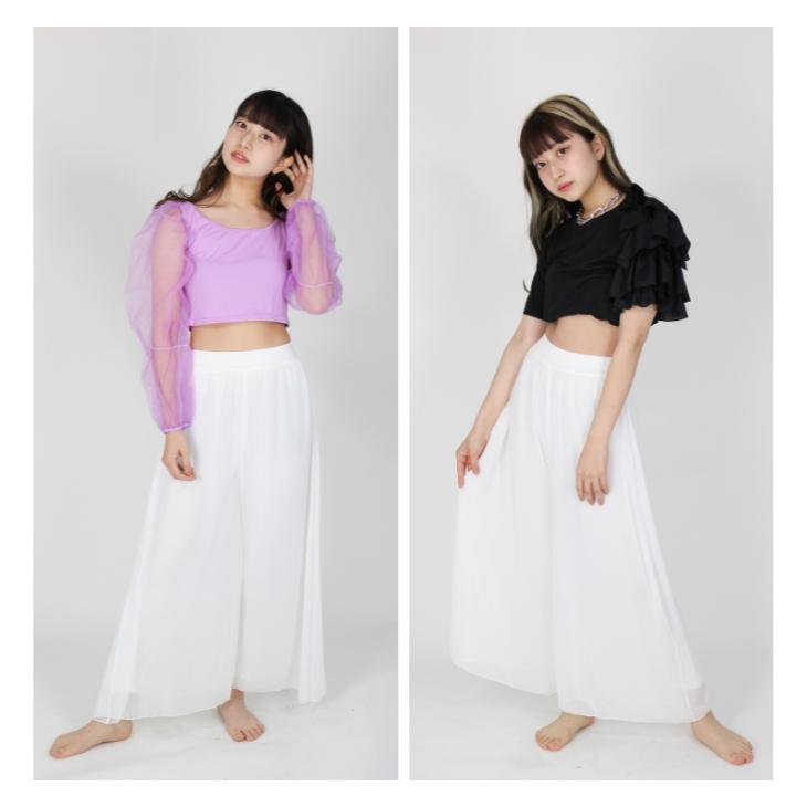 ダンス衣装 シフォン ワイドパンツ レギンス付き CQPY-01/黒 ダンス衣装 シフォン ワイドパンツ レギンス付き CQPY-01/黒