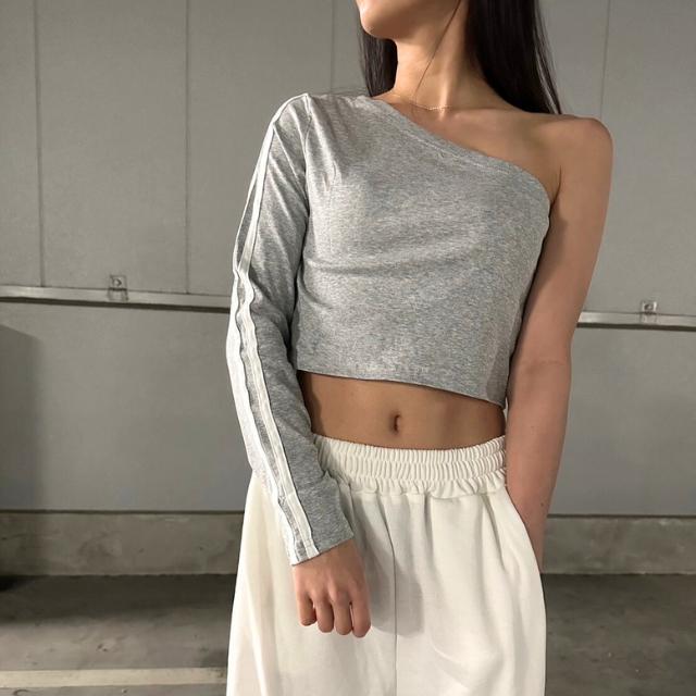 ワンショルダー ライン入り ロンT 長袖 ダンス衣装 トップス