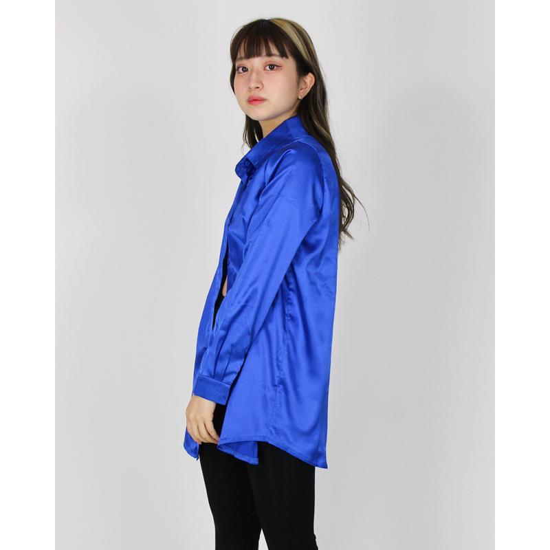 ダンス衣装 トップス サテンシャツ 長袖 光沢 黒 青 緑 派手