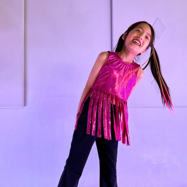 キッズ ダンス 衣装 韓国 トップス フリンジ スパンコール ストライプ  