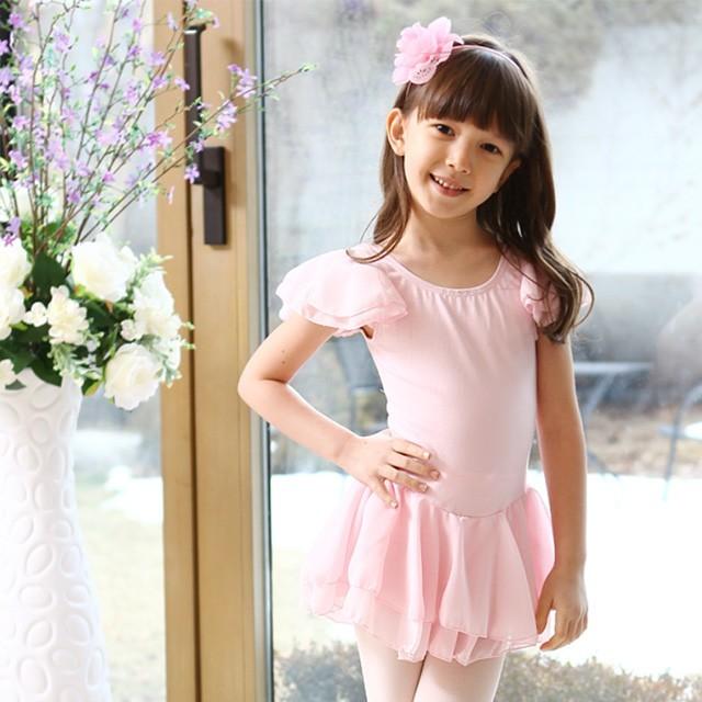 バレエ レオタード スカート付 子供 シフォン半袖 フリル キッズ 練習 