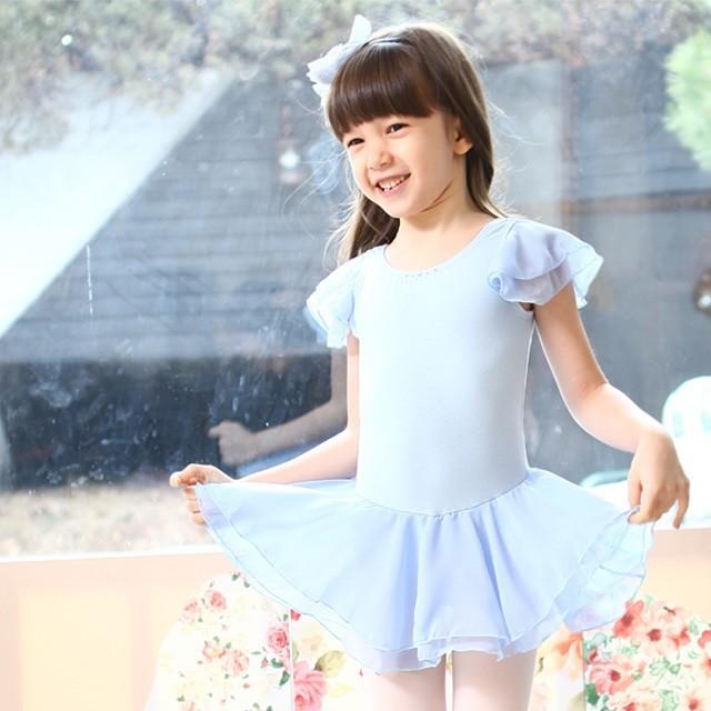 バレエ レオタード スカート付 子供 シフォン半袖 フリル キッズ