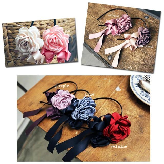 子供 ヘアアクセサリー ローズ リボン カチューシャ YAKE-02/キッズ 髪