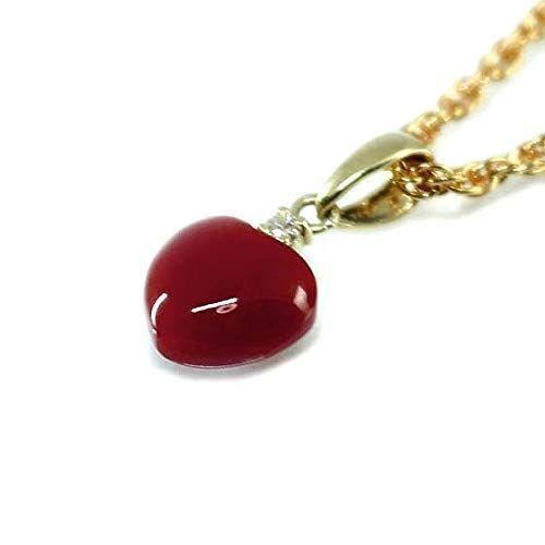 血赤珊瑚 ハート ペンダント プチダイヤモンド付 K18金具 無染色さんご 日本産 45cm 金メッキチェーン付属