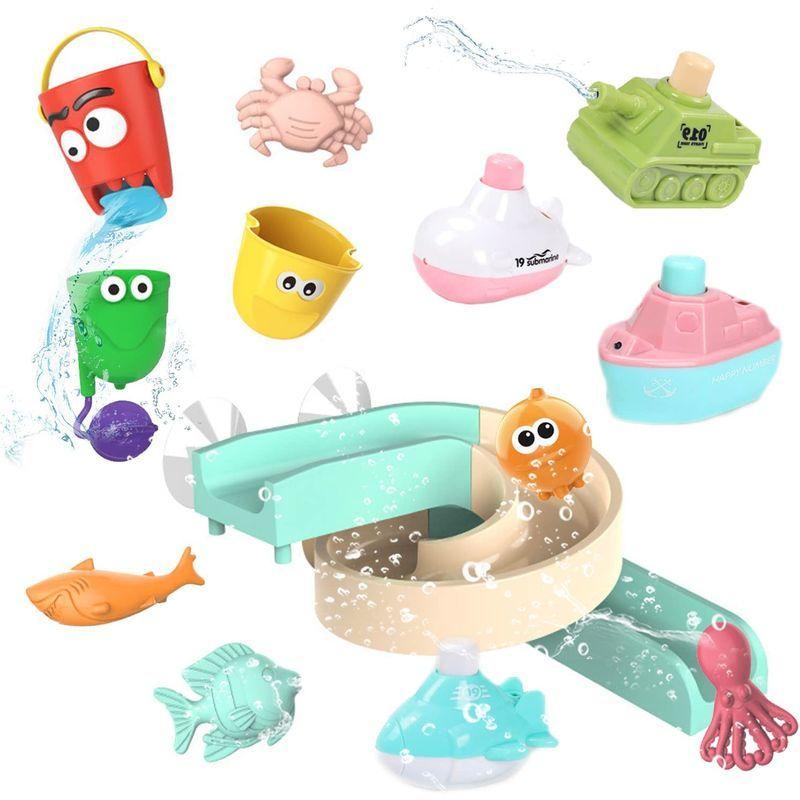 MercsーX お風呂おもちゃ おふろおもちゃ 水鉄砲 噴水おもちゃ 水車 コップ シャワーおもちゃ レールセット 吸盤 海の生き物付き お 水遊び 