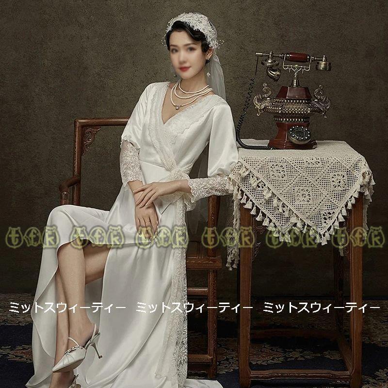 おしゃれ ウエディングドレス 二次会 花嫁 前撮り レース サテン ウェディングドレス ロングドレス スリット 結婚式 大人可愛い エレガント リゾート ドレス ワンピース 最適な価格 Nomarket Com Br