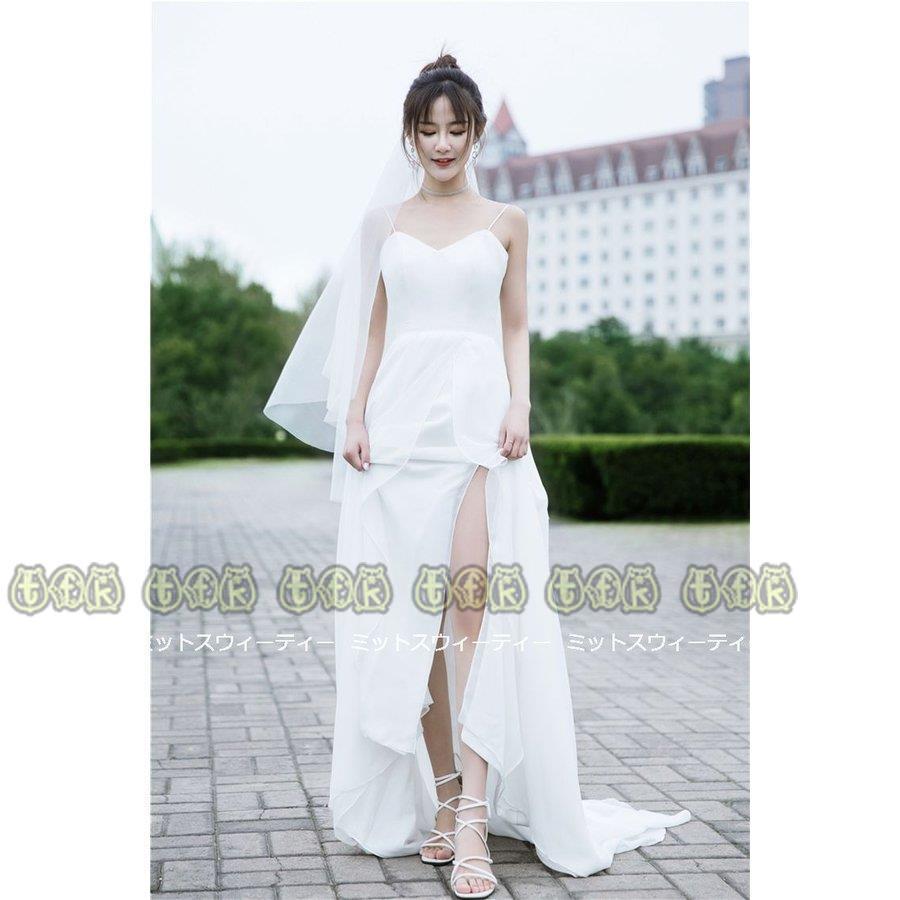 リアル ウェディングドレス 二次会 前撮り 海外挙式 花嫁 リゾートドレス カジュアル ソフト 結婚式 ブライダル パーティードレス ワンピース ビーチフォト スリット Aライン サイズ Xxs Panero Shop