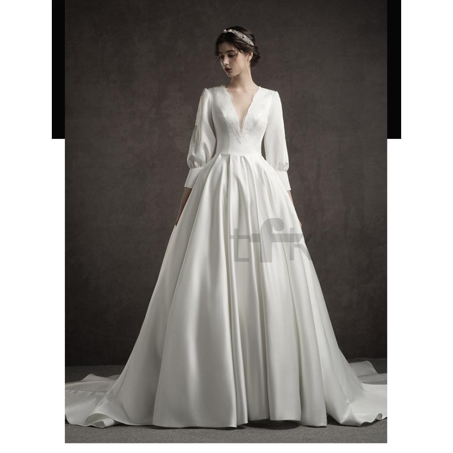 激安正規 二次会 トレーンライン 結婚式 露背 花嫁ロングドレス 簡約 V襟 パーティードレス ウェディングドレス白 ウェディングドレス エレガント 挙式 お呼ばれ エンパイアライン サイズ L Www 11thspace Com