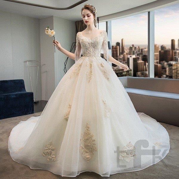 想像を超えての ウェディングドレス ウェディングドレス白 パーティードレス V襟 花嫁ロングドレス 簡約 結婚式 露背 二次会 エレガント ビーズ お呼ばれ 挙式 姫系 独創的 Www Thedailyspud Com