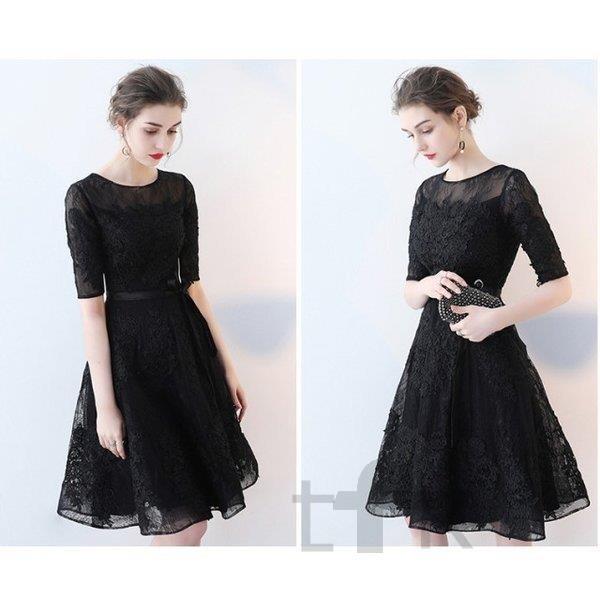 史上最も激安 パーティードレスブライズメイドドレスドレス膝丈ミモレ結婚式お呼ばれワンピース二次会袖あり透け感レース魅力大きいサイズ同窓会フォーマル 即納最大半額 Studiostodulky Cz