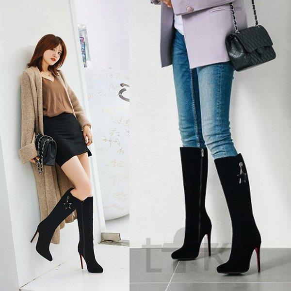 全品送料無料 ブーツ レディース 長靴 大きいサイズ ハイヒールブーツ 裏起毛 ロングブーツ 22cm 26 5cm 防寒 ポインテッドトゥ ジョッキーブーツ ピンヒール 美脚 好評 Esiba Tg