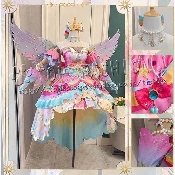 虹野ゆめ　スクールドレス２期　コスプレ衣装　アイカツスターズ アイカツスターズ 風 虹野ゆめ 虹野夢 コスプレ衣装 ウィッグ 靴 翼