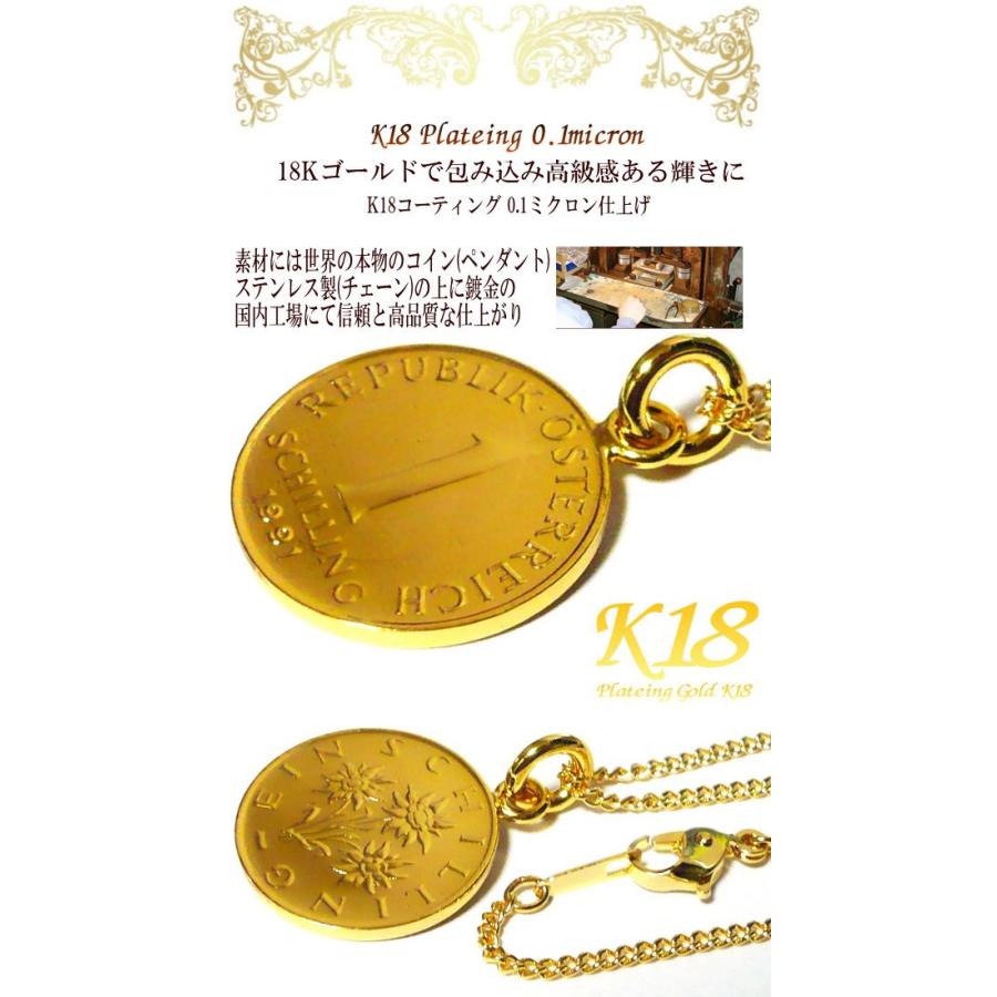 オーストリア 18金 18K コーティング 外国 コイン ネックレス ゴールド 