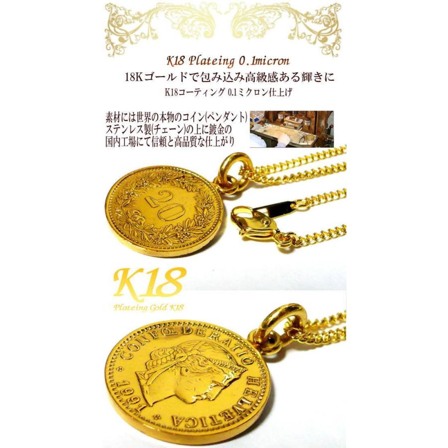 スイス 18金 18K コーティング 外国 コイン ネックレス ゴールド 世界 